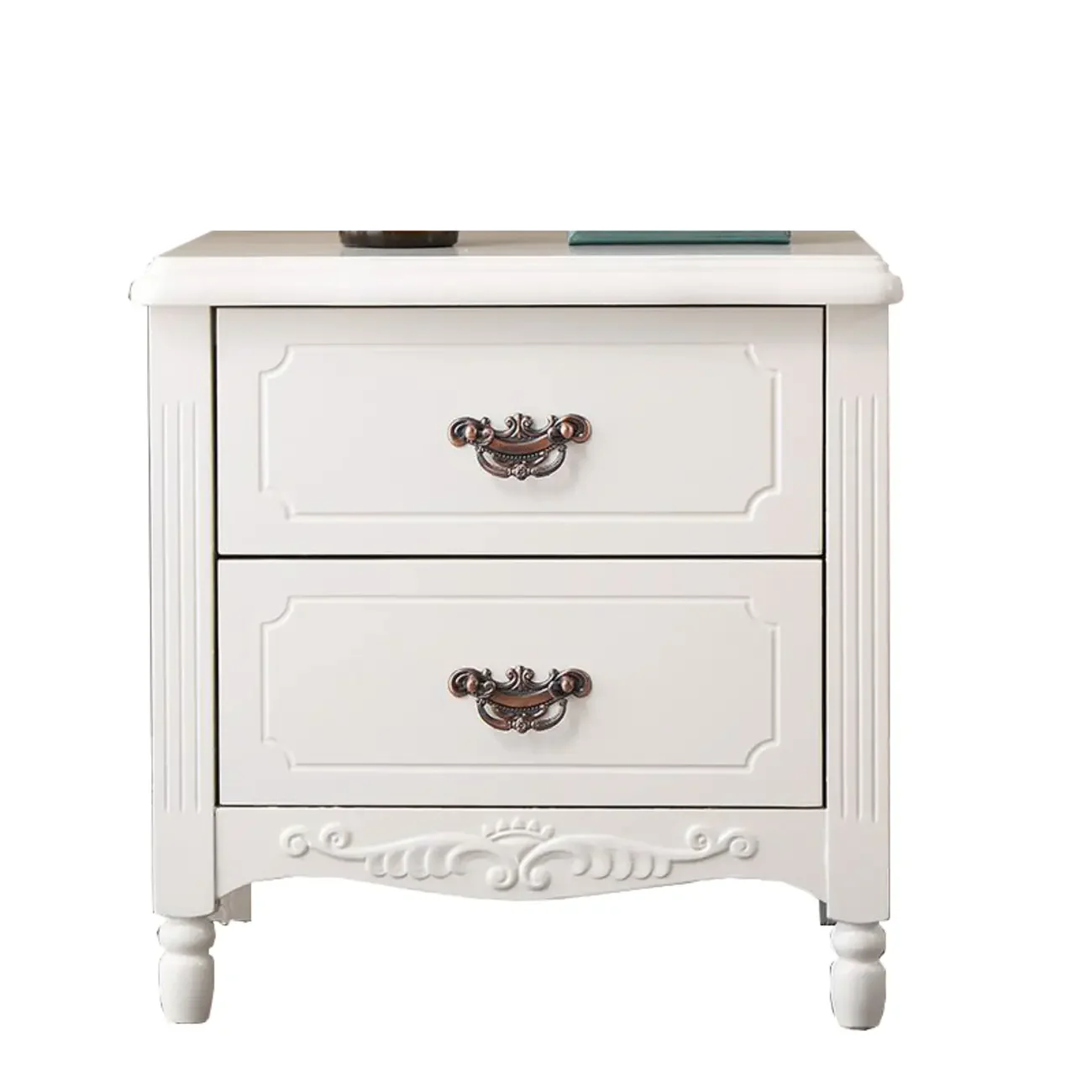 Classic Wood White Carved 2-Drawer Nightstand