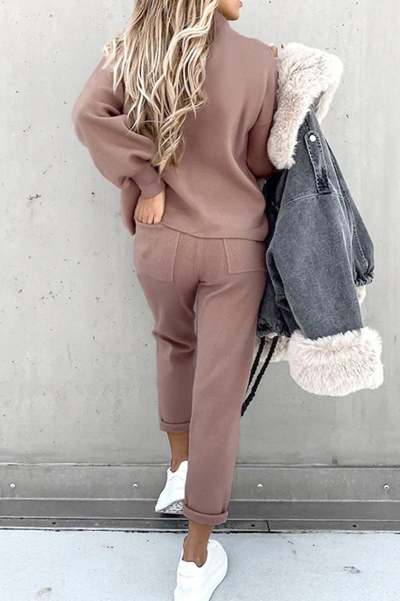 hulianfu Casual Simplicity Solid Patchwork Half A Turtleneck Long Sleeve Two Pieces - Deanwangkt