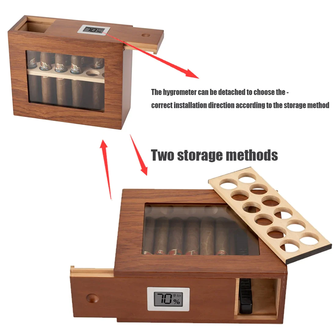 HULIANFU New Wooden Humidor Box For Cigar W/ Hygrometer Humidifier Portable Glass Window Cedar Wood Case Fit 12-25 Cigars Storage Cabinet - Deanwangkt