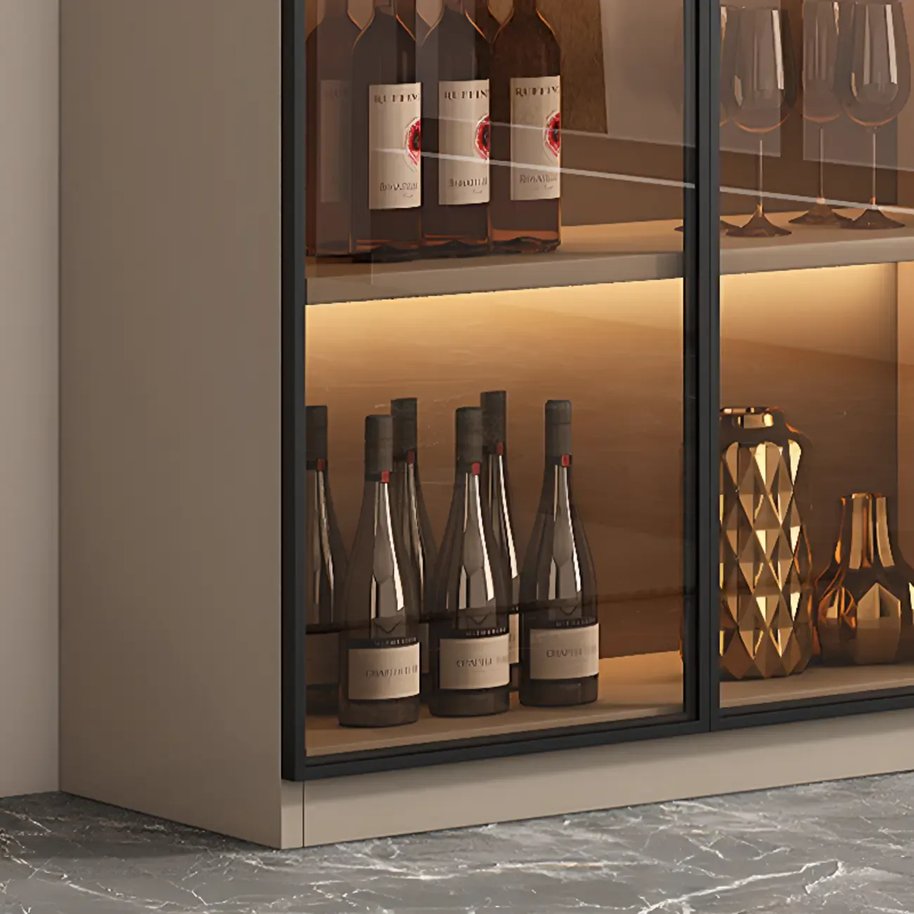 Tall Narrow Black Wood Display Cabinet with Light