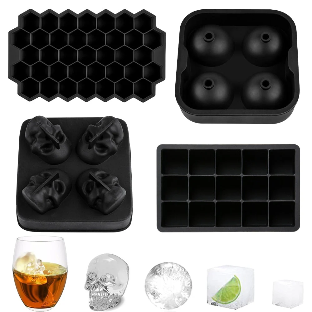 HULIANFU SILIKOLOVE Square Skull Ice Cube Maker Ice Ball Mold Silicone Ice Cube Trays for For Party Bar Summer Whisky Drinks - Deanwangkt