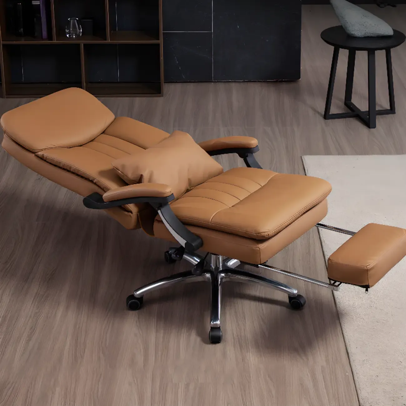 Stylish Brown Leather Reclining Executive Office Chair