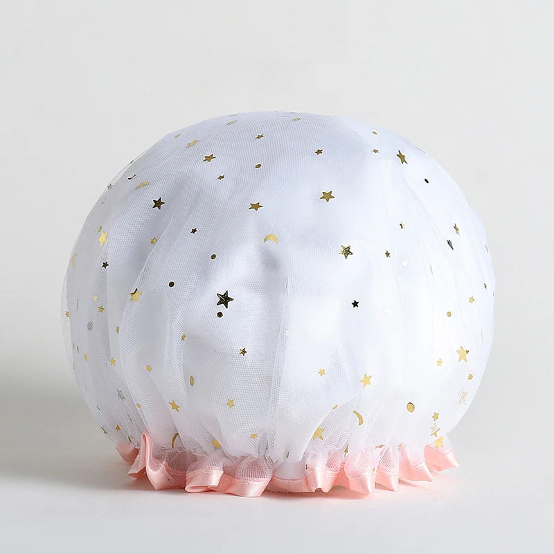 HULIANFU Women Hair Cap Hat Supplies Bathroom Double Layer Shower Waterproof Thick Cover Accessories - Deanwangkt
