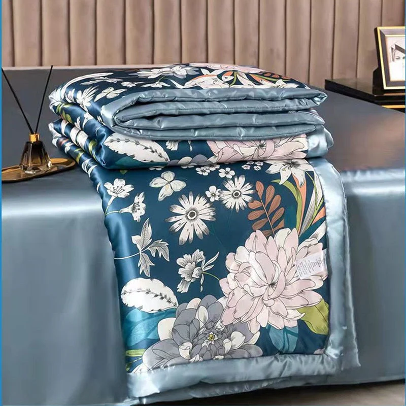 HULIANFU Summer Blanket Ice Silk Quilt Cool Feeling Nap Knee Air Conditioning Quilt Adult Children Washable Bedding - Deanwangkt