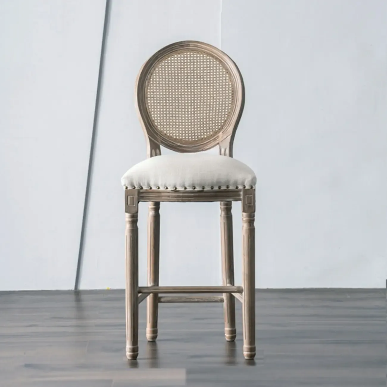 White French Country Solid Wood Counter Bar Stools with Back