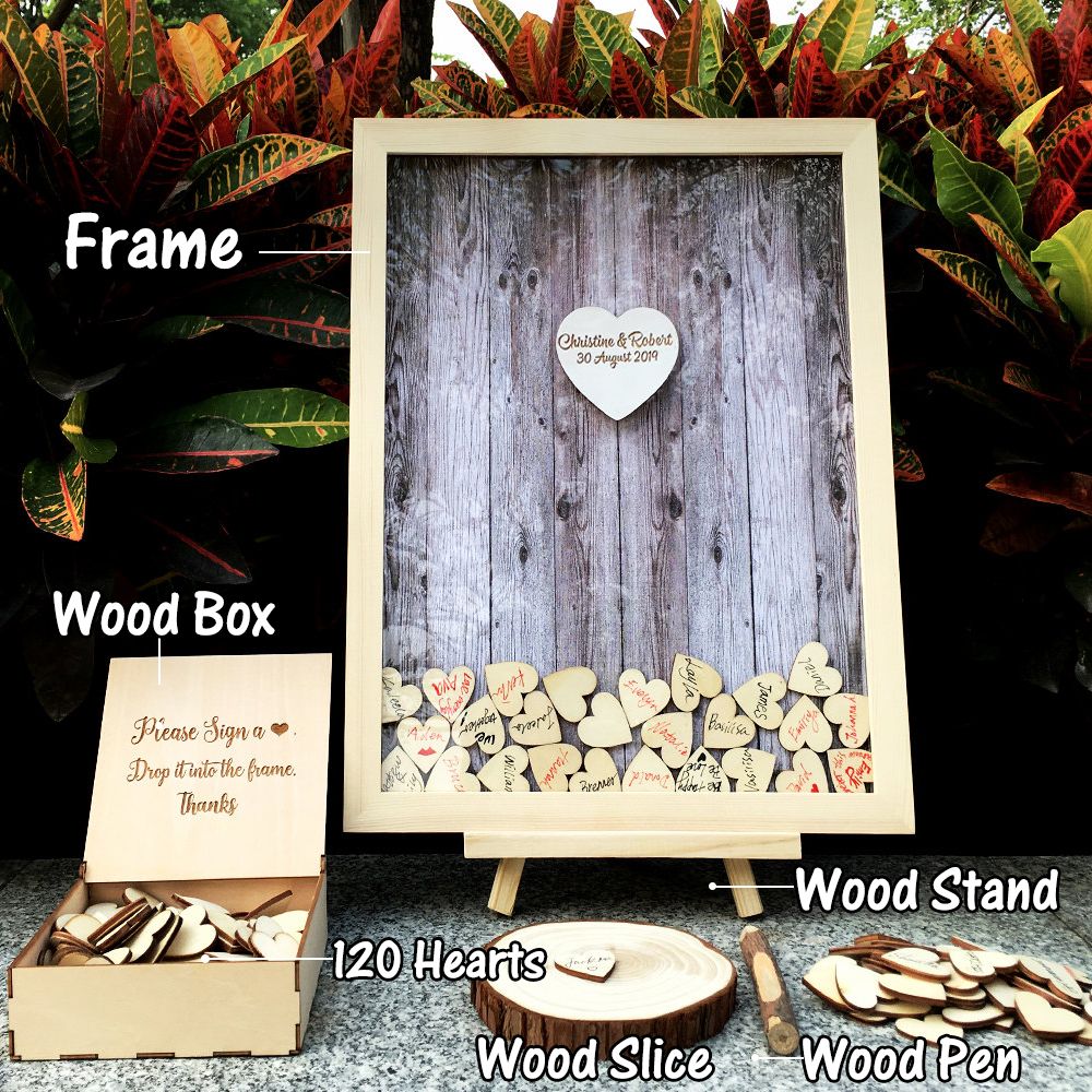 HULIANFU Wedding Guest Book Personalized Wedding Decoration Rustic Sweet Wedding Guestbook 120pcs Small Wood Hearts - Deanwangkt