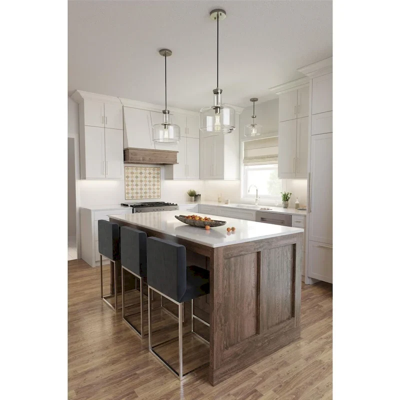 Latrobe Collection One-Light Brushed Nickel Clear Glass Coastal Pendant Light - 12.25 in x 12.25 in x 14 in