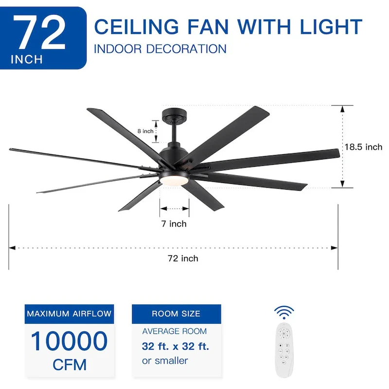 72  Integrated LED Light Ceiling Fan with Black ABS Blade