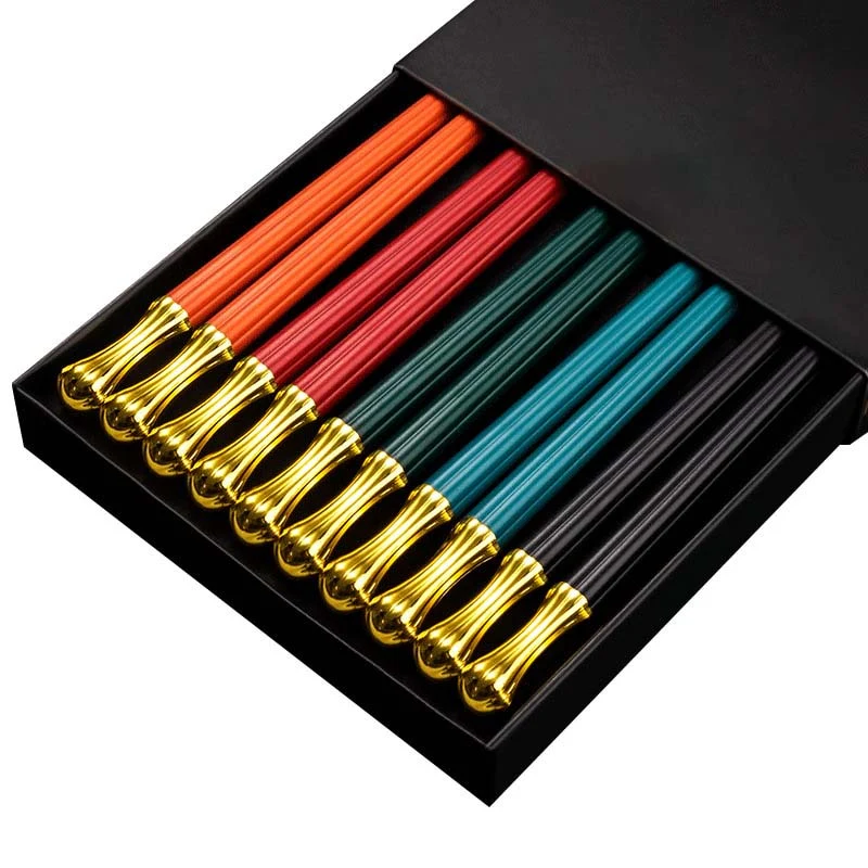 HULIANFU JANKNG 5 Pair Japanese Chopsticks Alloy Non-Slip Sushi Chop Sticks Set Chinese Gift Reusable Chopsticks Tableware Gift Kitchen - Deanwangkt