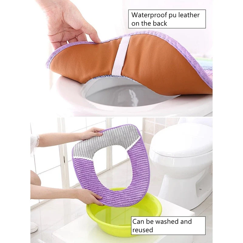 HULIANFU Warm Winter Toilet Seat Cover Closestool Mat Washable Bathroom Accessories Coral Fleece Soft Toilet Pad Universal Toilet Cushion - Deanwangkt
