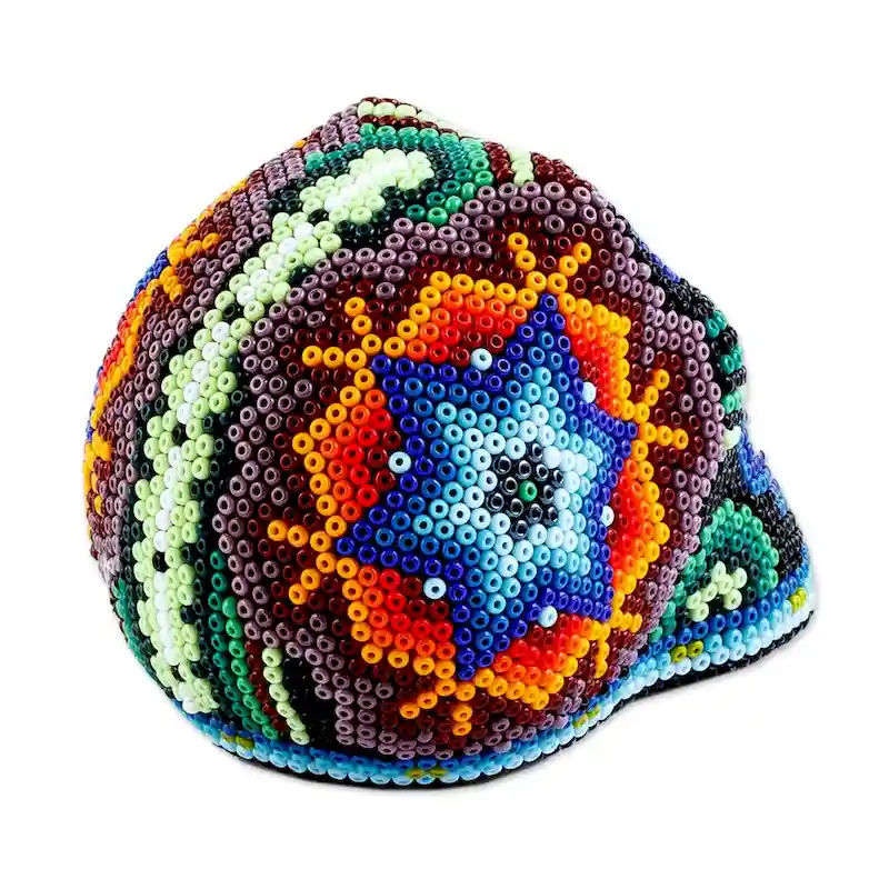 Novica Handmade Huichol Star Huichol Beaded Papier Mache Skull