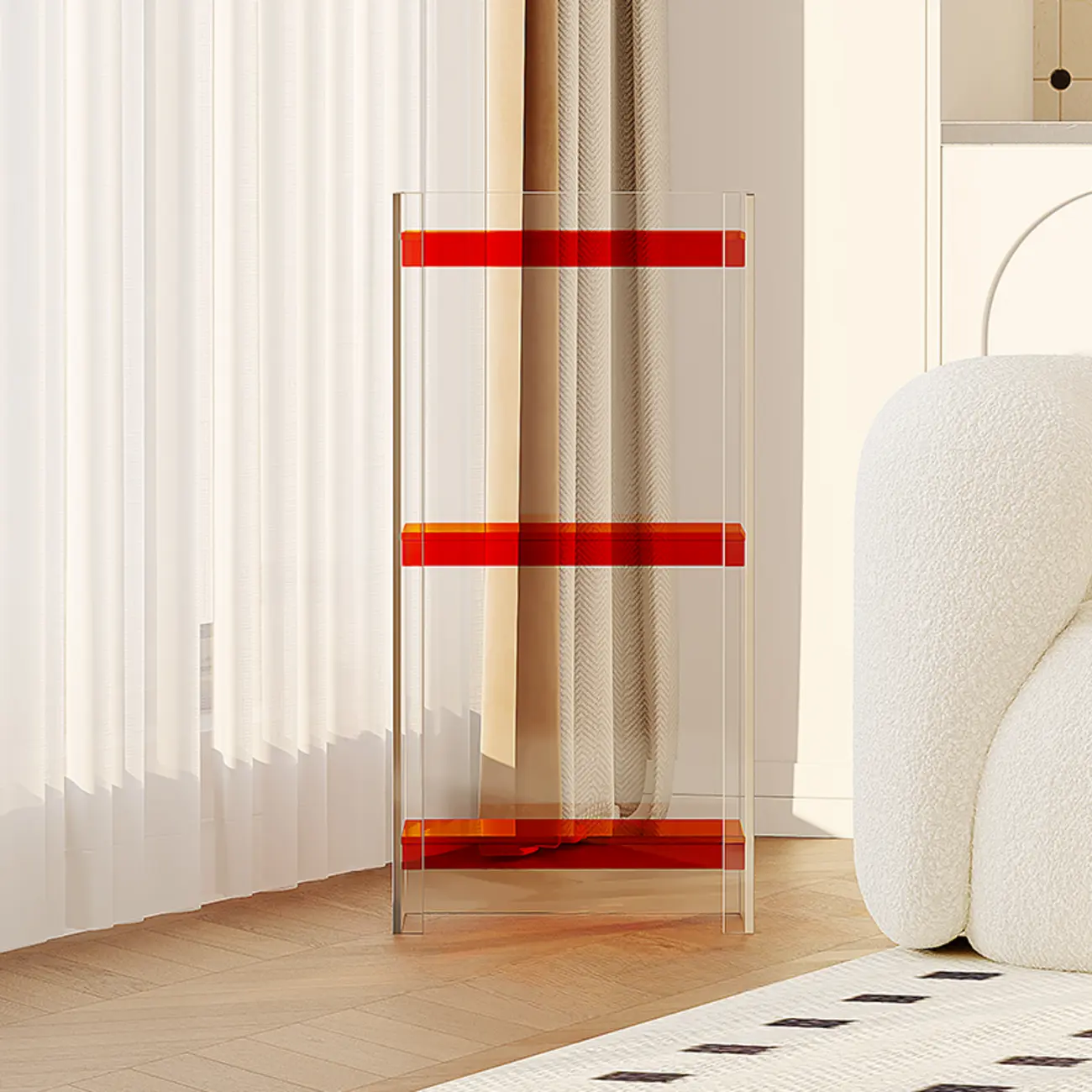 Minimalism Clear Acrylic 4-Tier Vertical Narrow Bookcase