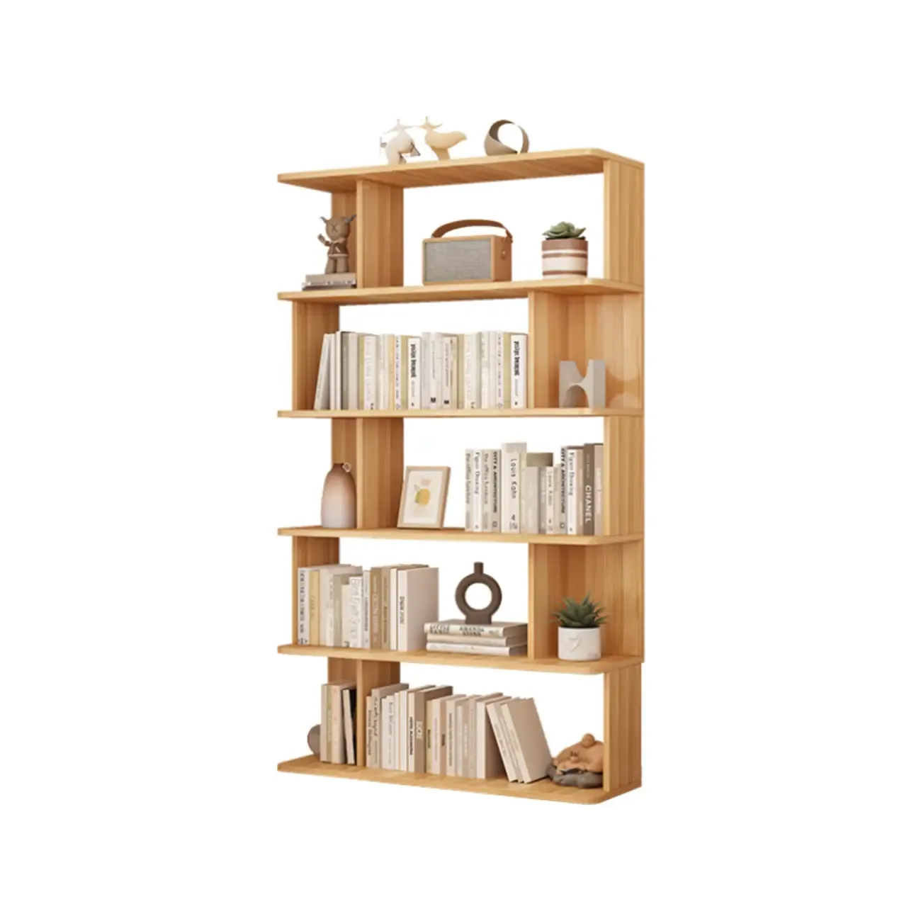 Modern White Open Back Wood 5 Shelf Bookshelf