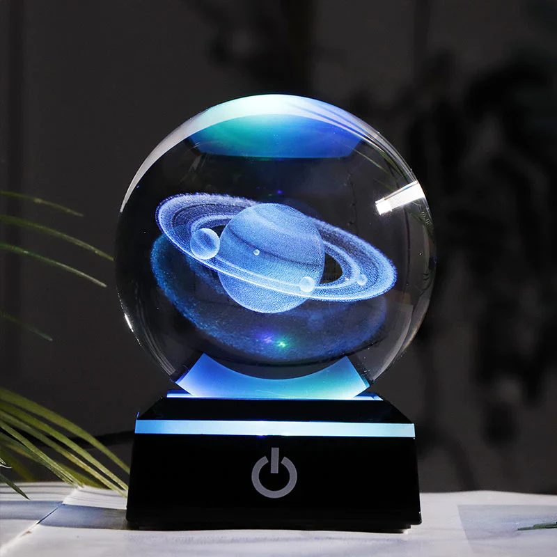 HULIANFU New 80mm K9 Crystal Solar System Planet Globe 3D Laser Engraved Sun System Ball with Touch Switch LED Light Base Astronomy Gifts - Deanwangkt