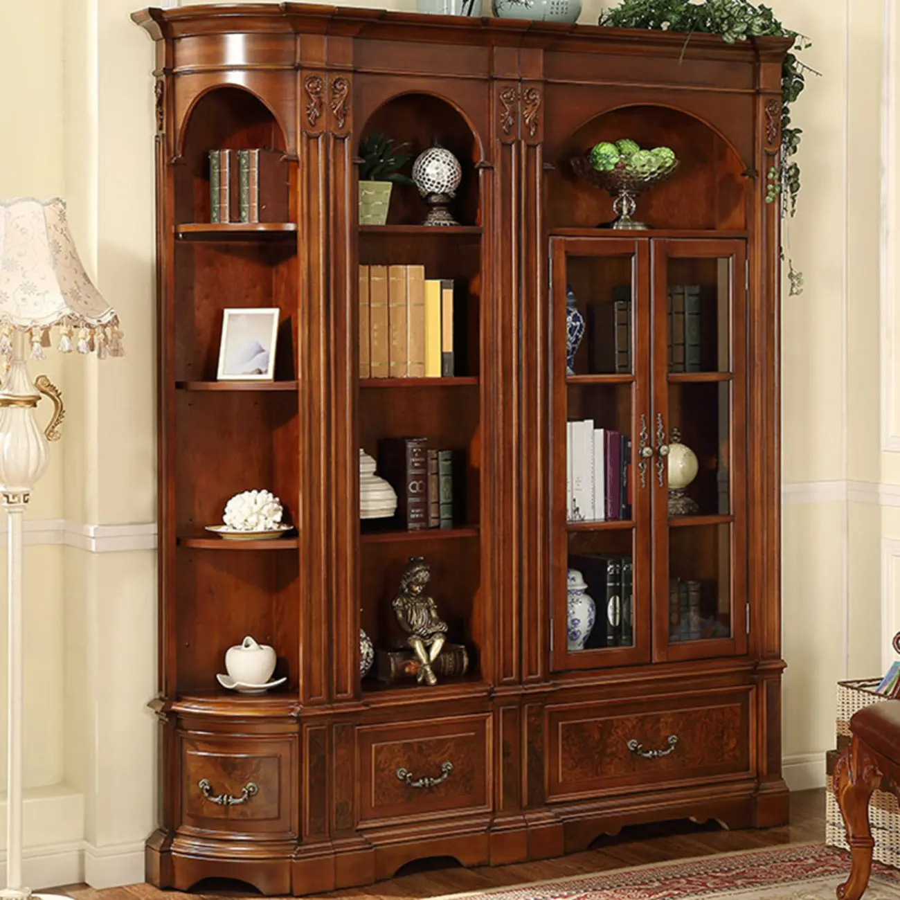 Traditional Solid Wood Brown Display Bookcase