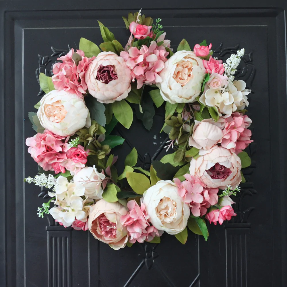HULIANFU Peony simulated garland Rattan ring decoration Photography props Wedding wreath Flower home door Decoration - Deanwangkt