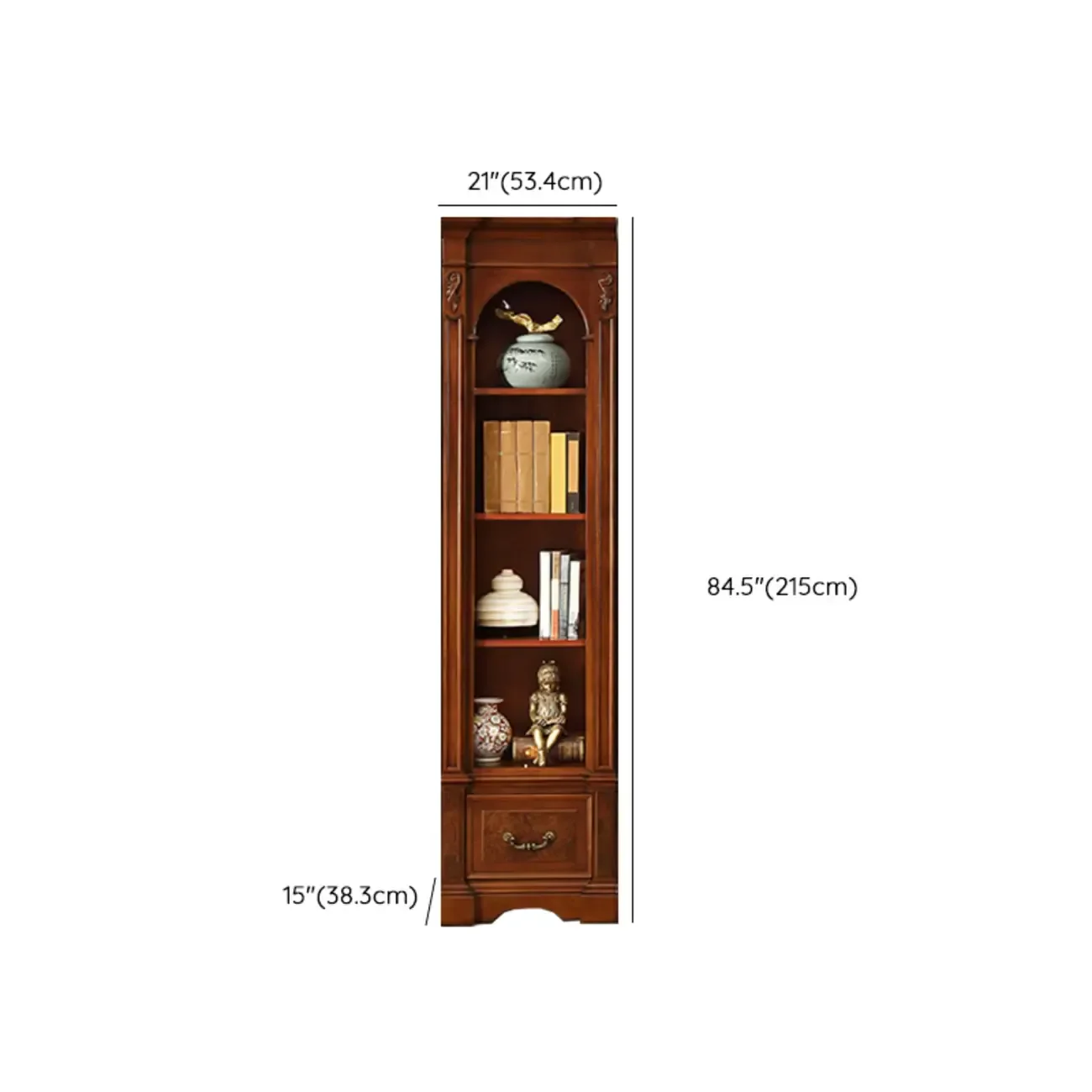 Traditional Solid Wood Brown Display Bookcase