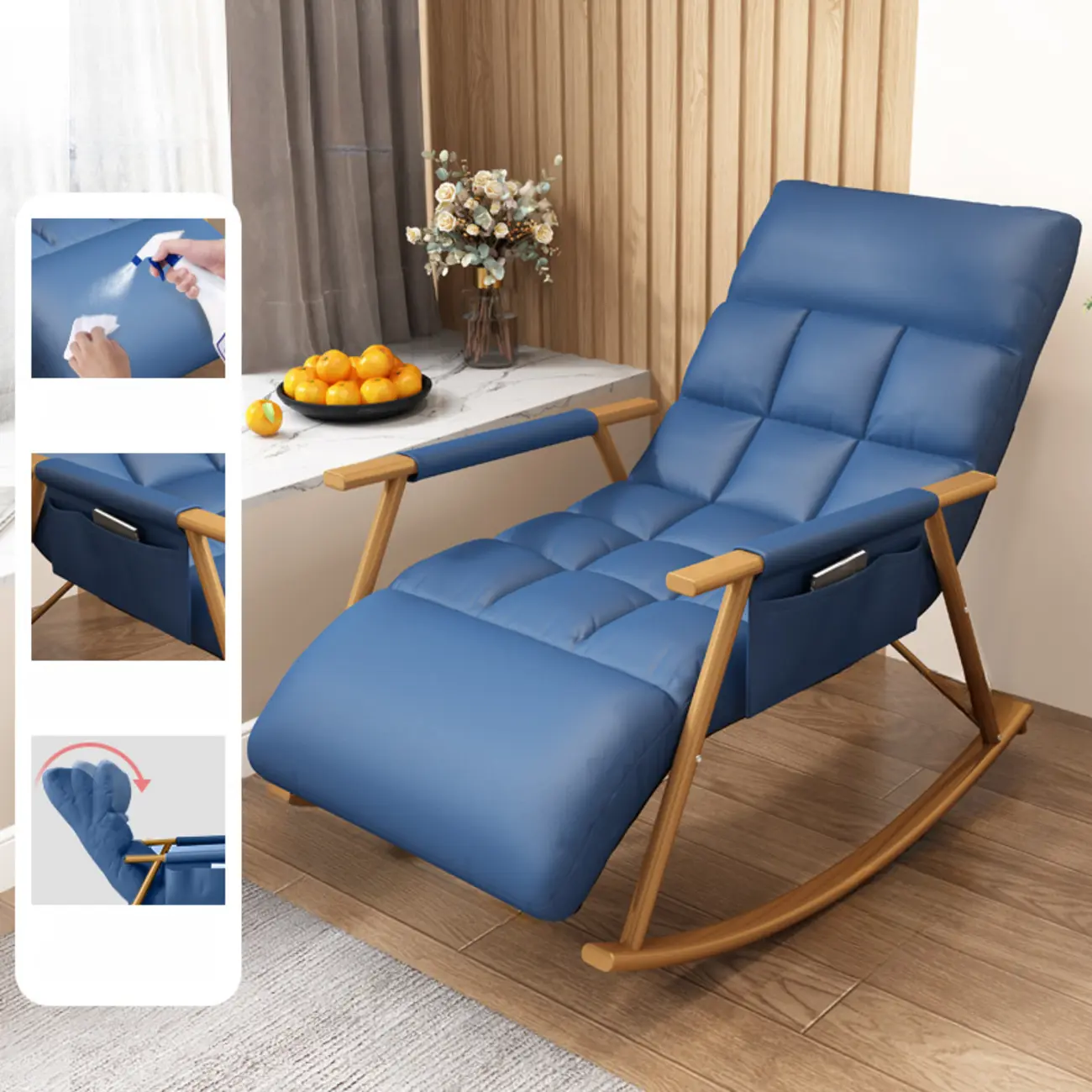 Modern Metal Track Arms Upholstered Rocking Chair