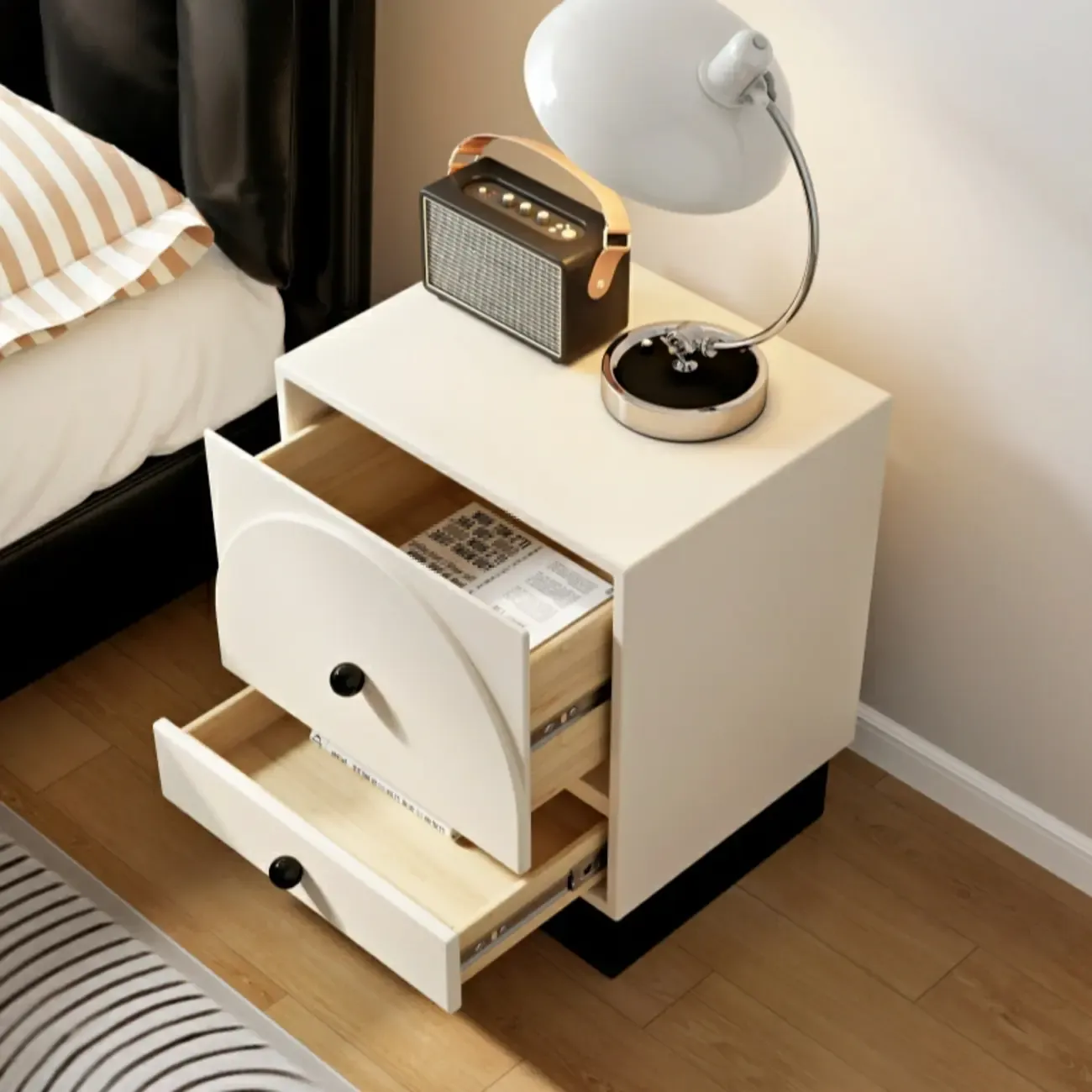 2 Drawers Modern Wood Off-White Nightstand