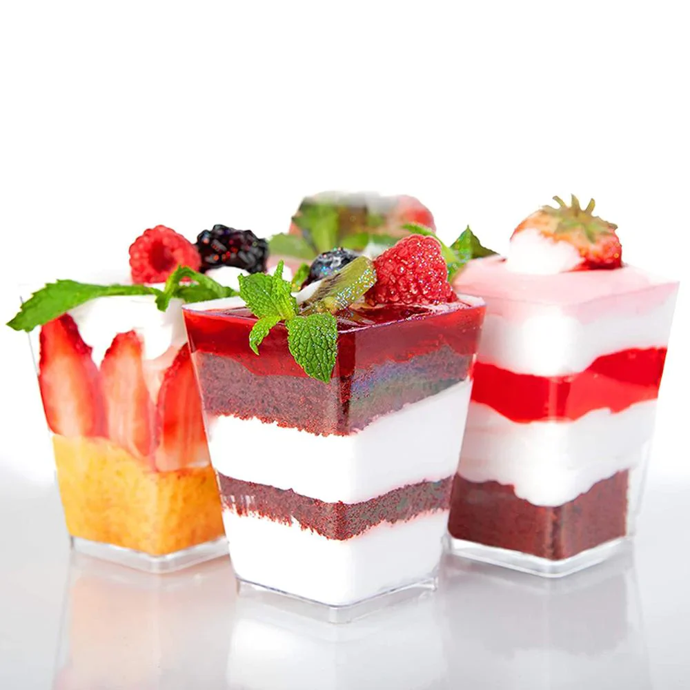 HULIANFU panacota plastic cup 50Pcs desert cup Clear Portion Transparent Trapezoidal Food container 60ml glasses for desserts Yogurt cups - Deanwangkt