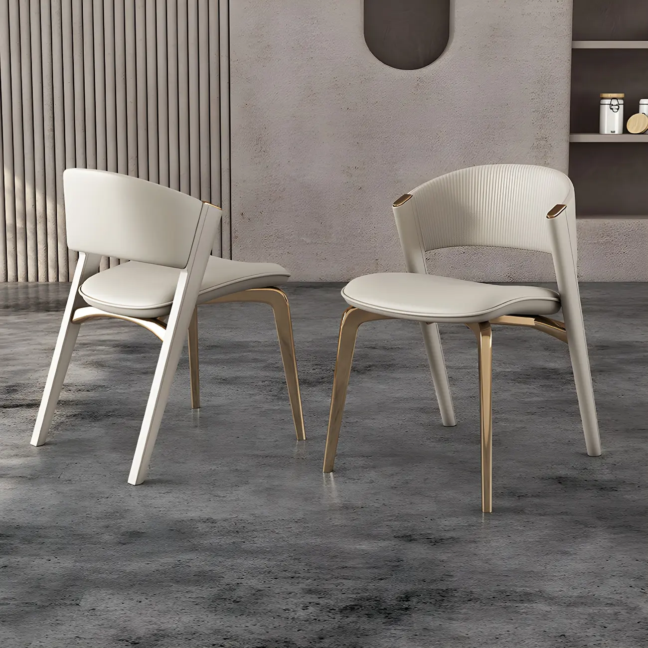 Off-White Faux Leather Brass Legs Dining Chair