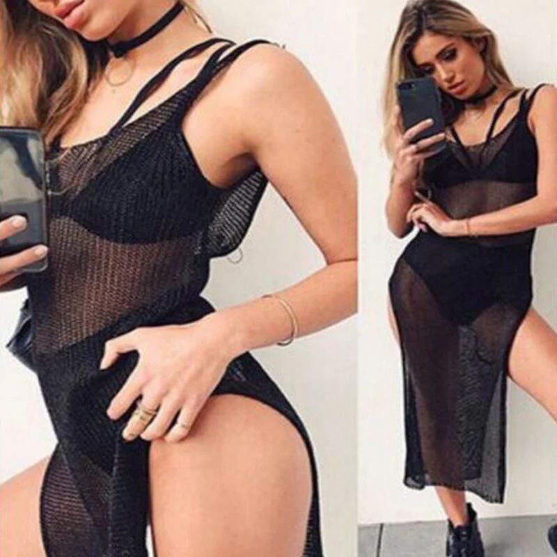 White Knitted Sexy Holiday Beach Dress Women Party Skinny Backless Long Sleeve Bodycon Mini Dresses Casual Summer Clothing - Deanwangkt