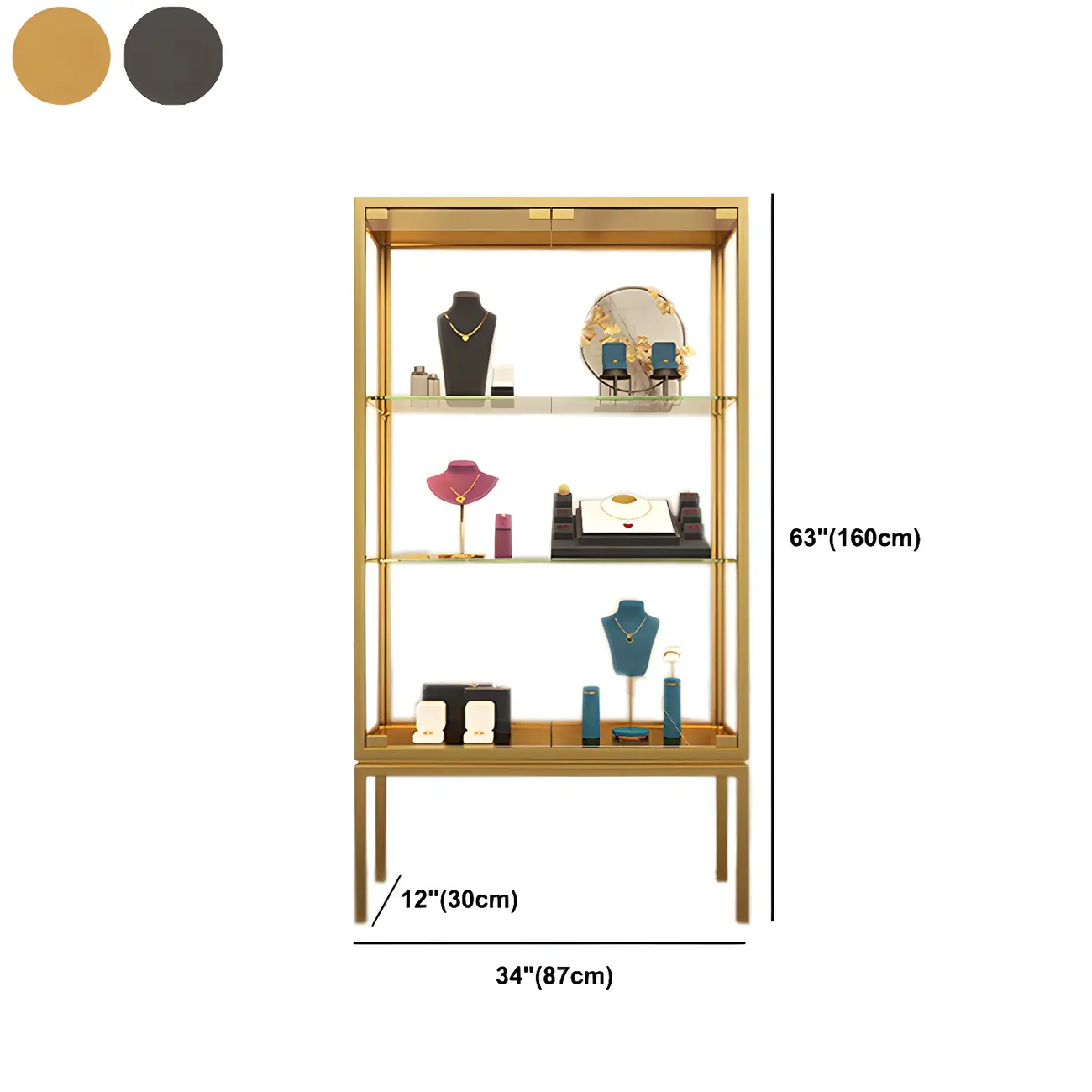 Glam Clear Glass Shelf Black Metal Frame Curio Cabinet