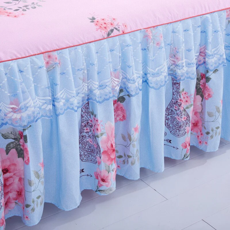 HULIANFU  3pcs set Elegant floral bed skirt skin-friendly cotton lace bedding home decor bedspreads queen pink king size bed cover - Deanwangkt