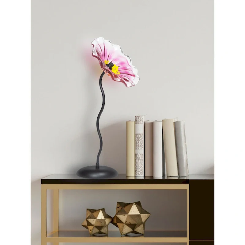 Fiore Bloom 23 IN Tall Pink Flower Art Glass Sculpture with Metal Stand