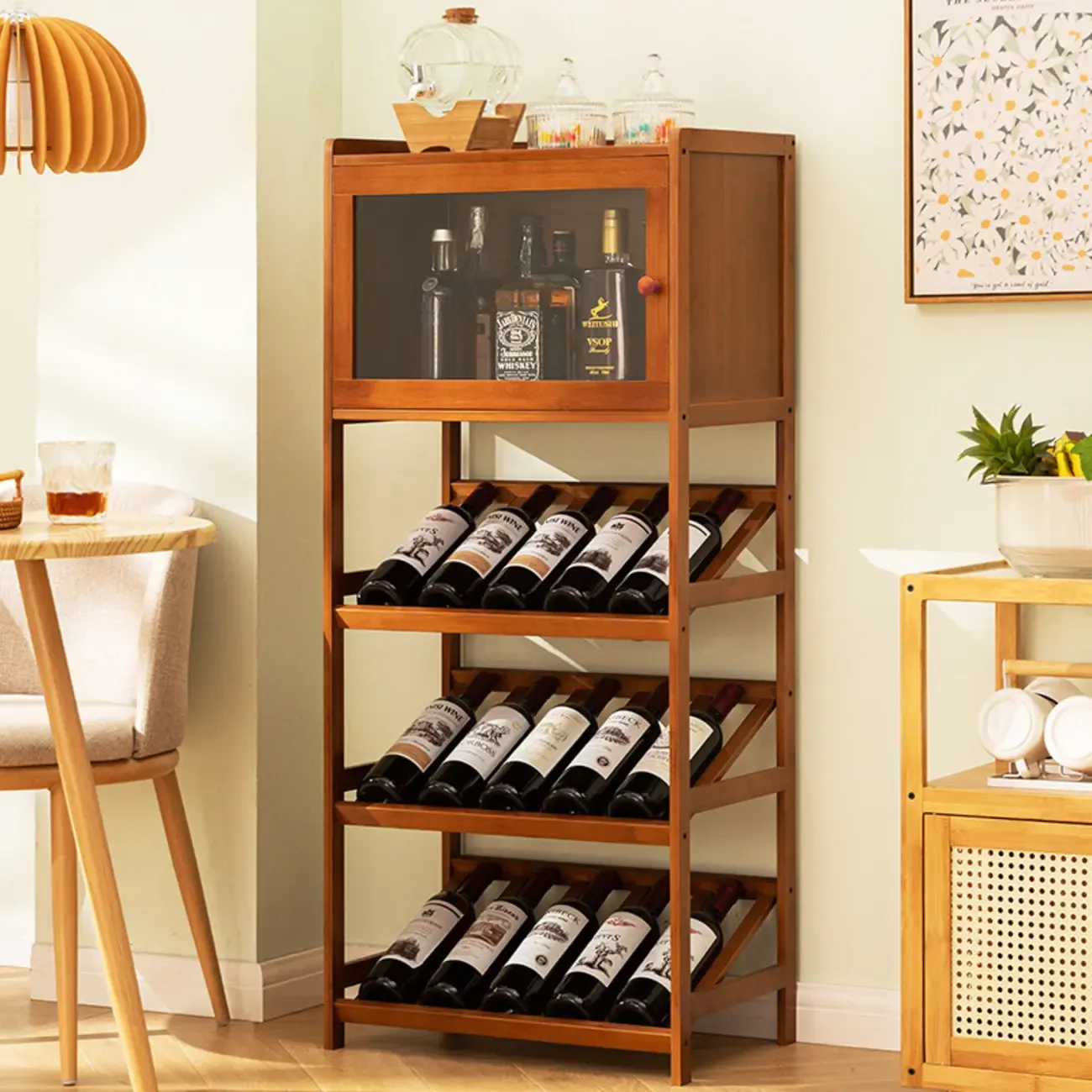 Wall Storage Bamboo Space-Saving Display Open Wine Cabinet