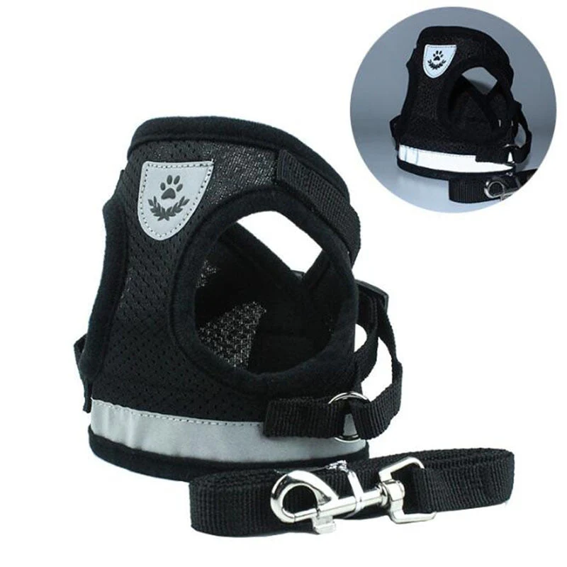HULIANFU Vest Harness Leash Adjustable Mesh Vest Dog Harness Collar Chest Strap Leash Harnesses With Traction Rope XS/S/M/L/XL - Deanwangkt