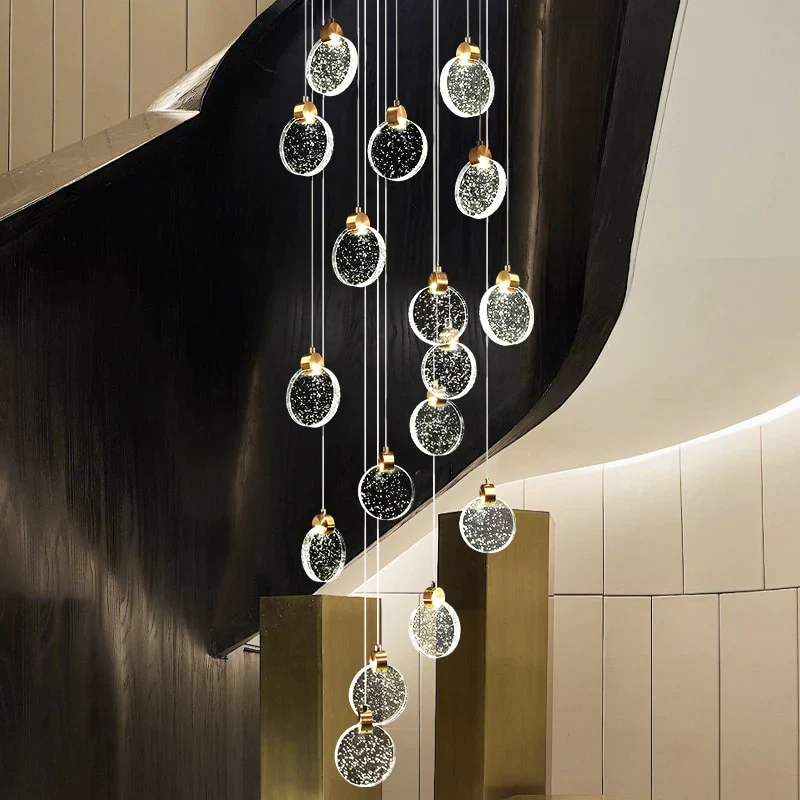 HULIANFU Modern led pendant golden villa staircase living room home decoration chandelier shopping mall crystal rope Chandelier - Deanwangkt