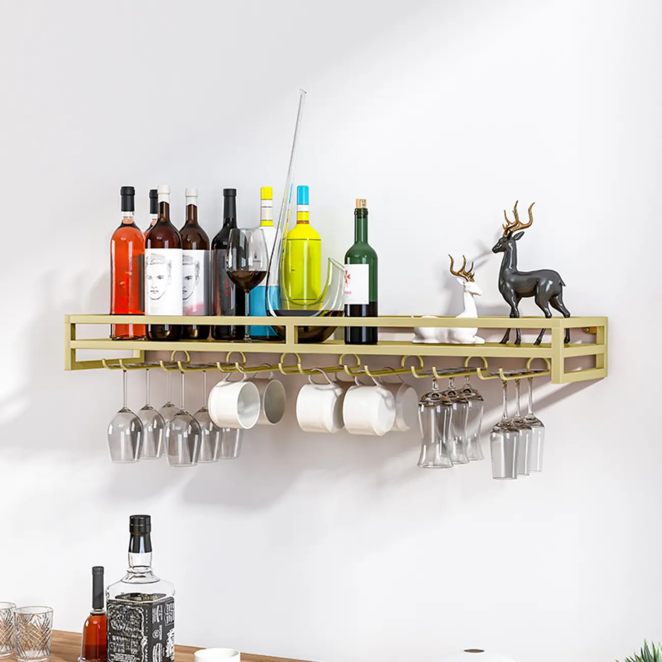 Simple Rectangle Black Wall Mounted Metal Wine Rack