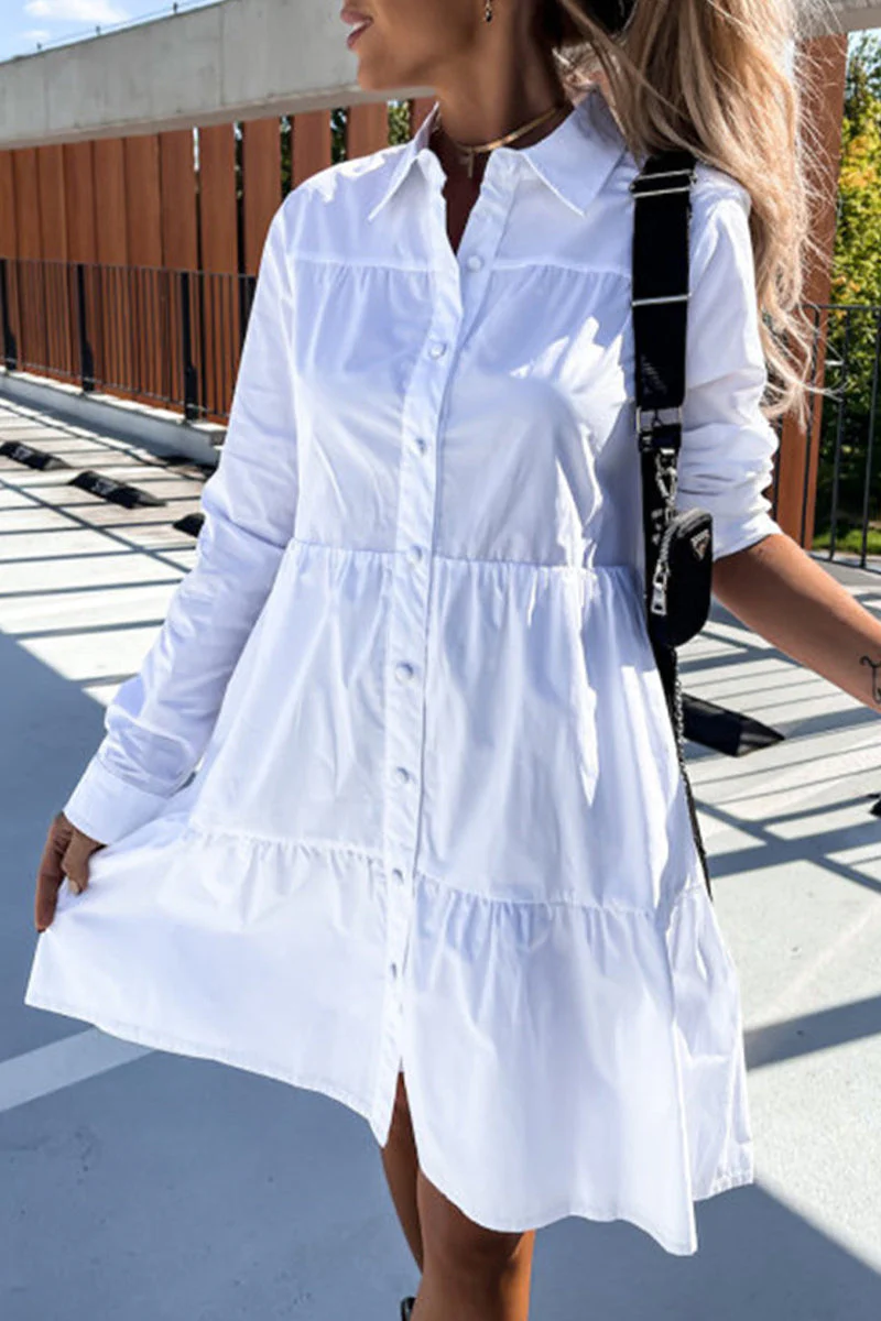 hulianfu Casual Buckle Turndown Collar Shirt Dress Dresses(4 Colors) - Deanwangkt