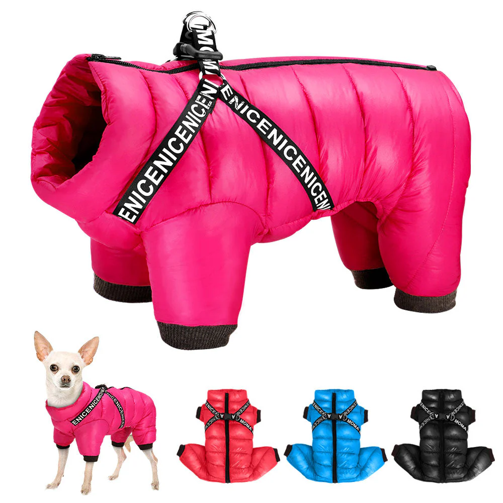 HULIANFU Winter Dog Clothes Super Warm Pet Dog Jacket Coat With Harness Waterproof Puppy Clothing Hoodies For Small Medium Dogs Outfit - Deanwangkt