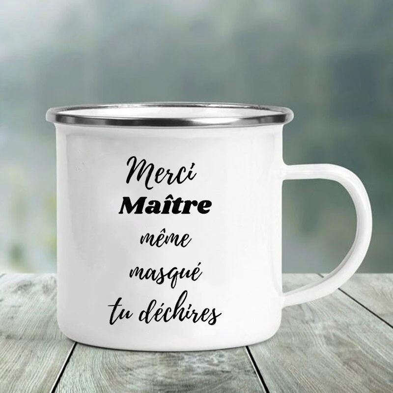 HULIANFU Merci Maître Print Mugs Creative Coffee Cups Drinks Water Milk Tea Cup Enamel Mug School Home Handle Drinkware Best Teacher Gift - Deanwangkt