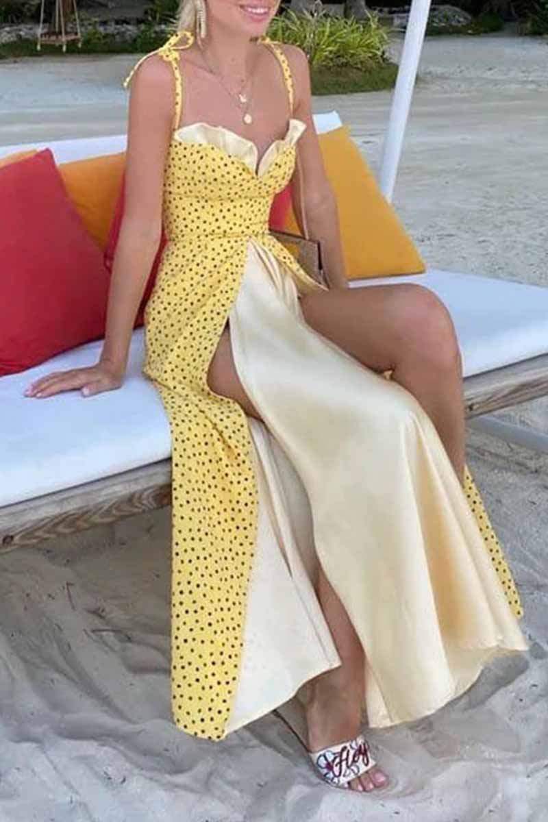 hulianfu Elegant Print Solid Patchwork Slit V Neck A Line Dresses - Deanwangkt