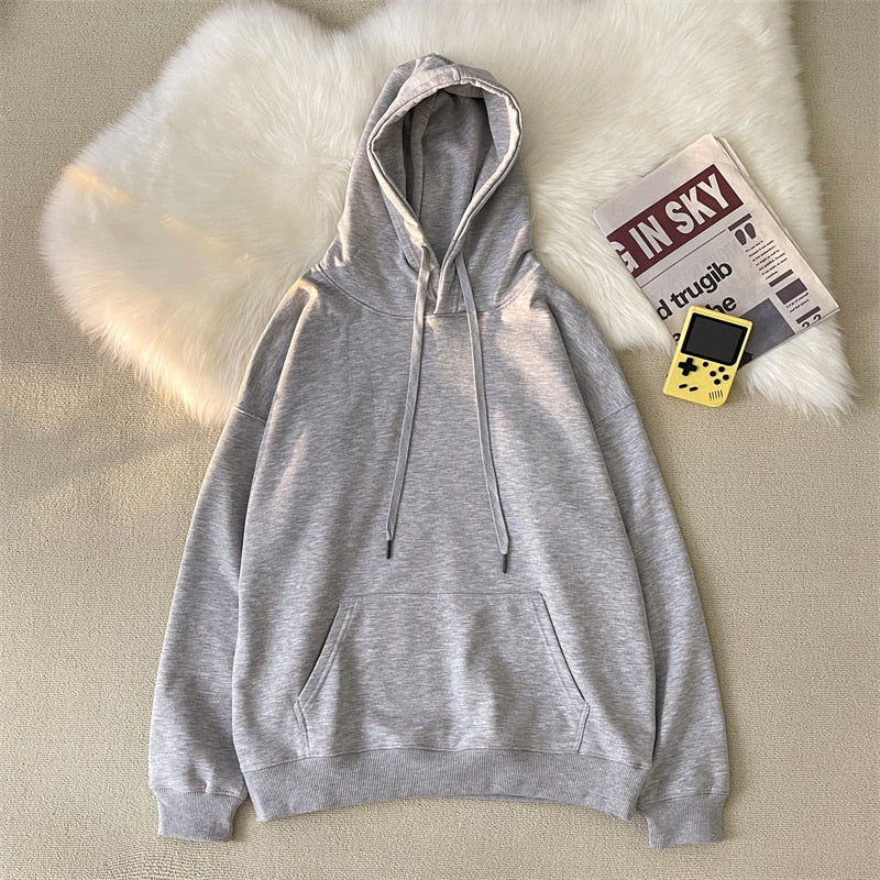 hulianfu Woman's Sweatshirts Solid Drop Shoulder Korean Female Hooded Pullovers  Thicken Warm Oversized Hoodies Women - Deanwangkt