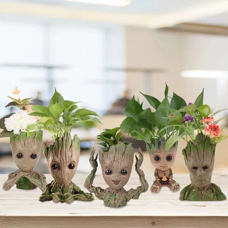 HULIANFU Strongwell Home Decoration Flower Vase Miniature Model Succulent Flower Pots Desktop Display Figurines Baby Groot Artware Gifts - Deanwangkt