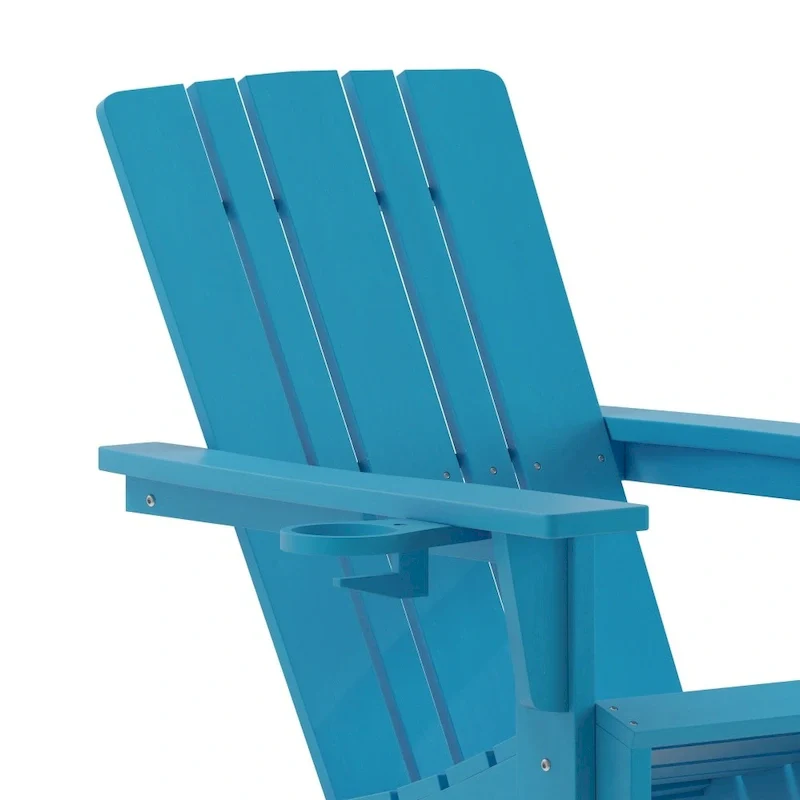 Set of 4 Commercial All-Weather Adirondack Chairs with Cupholders