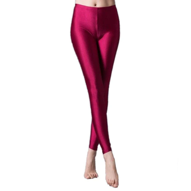 Hot Selling  Women Solid Color Fluorescent Shiny Pant Leggings Large Size Spandex Shinny Elasticity Casual Trousers For Girl - Deanwangkt