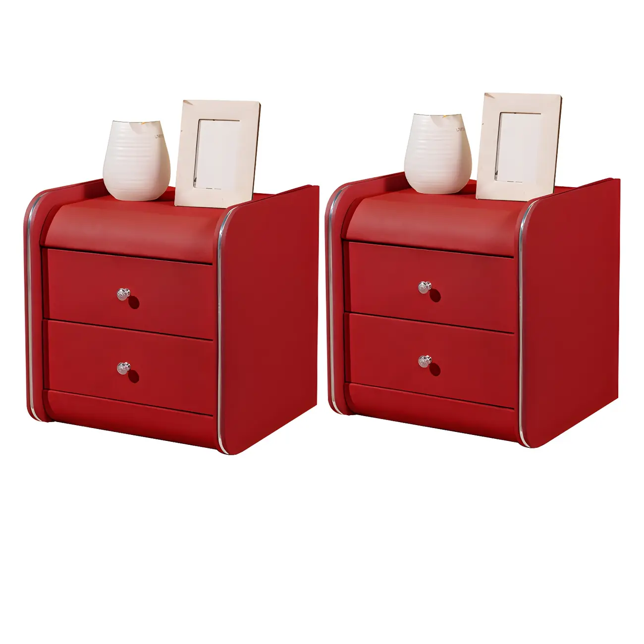 Stylish Narrow Faux Leather Bedside Table with 2 Drawers