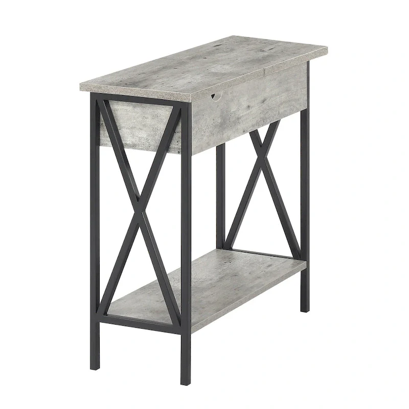 Tucson Flip Top End Table with Charging Station and Shelf