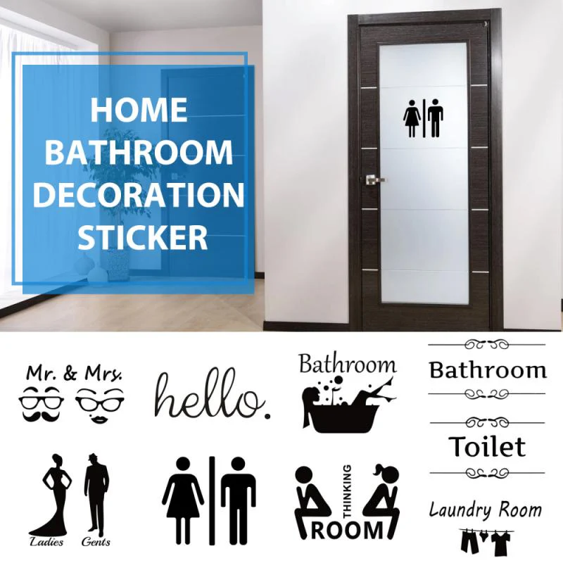 HULIANFU WC Toilet Entrance Sign Door Stickers For Public Place Home Decoration Creative Pattern Wall Decals Diy Funny Vinyl Mural Art - Deanwangkt