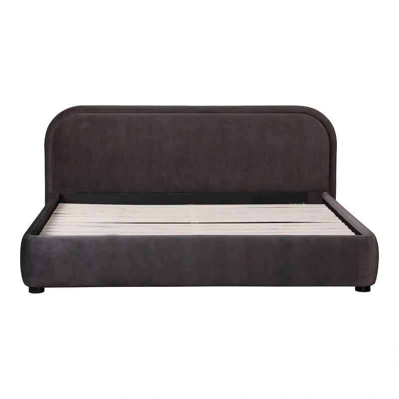 Aurelle Home Collete Modern Curved Oatmeal Upholstered Platform Bed