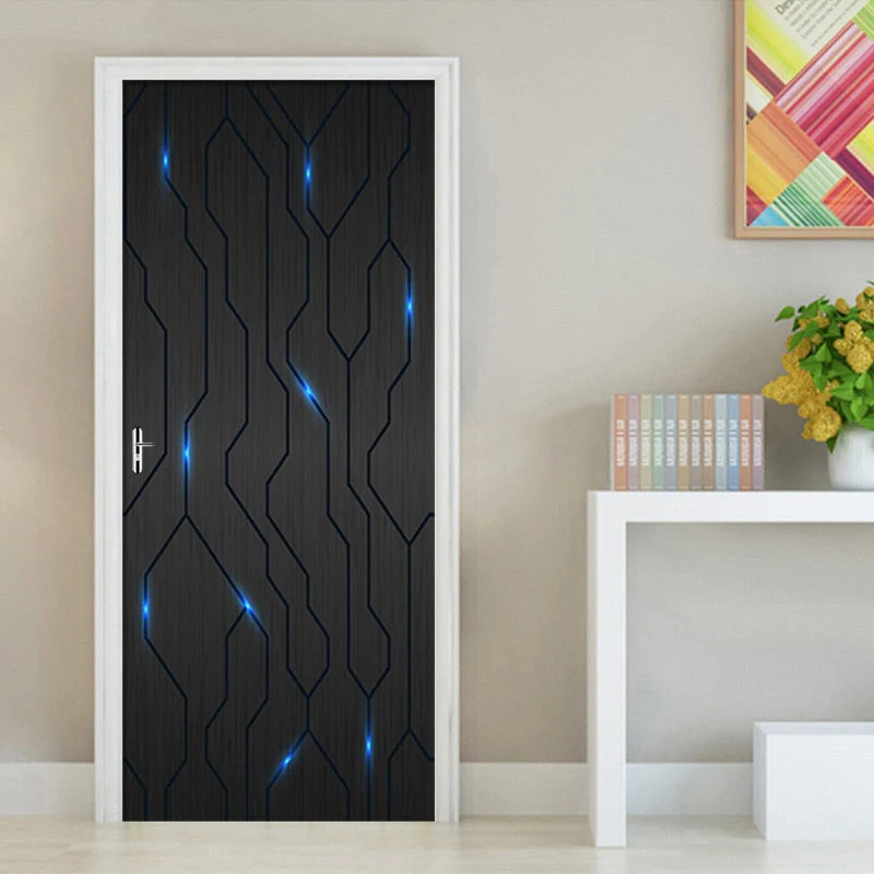 HULIANFU 2026  PVC Self-Adhesive Waterproof Door Sticker Modern 3D Abstract Line Mural Wallpaper Living Room Study Home Decor Art Door Poster - Deanwangkt