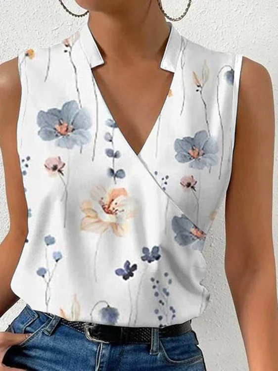 Hulianfu Fashion V-neck Sleeveless Blouse Floral Print Tank Top Femme 2026  Summer Casual Office Vintage Women Tops And Blouses Plus Size - Deanwangkt