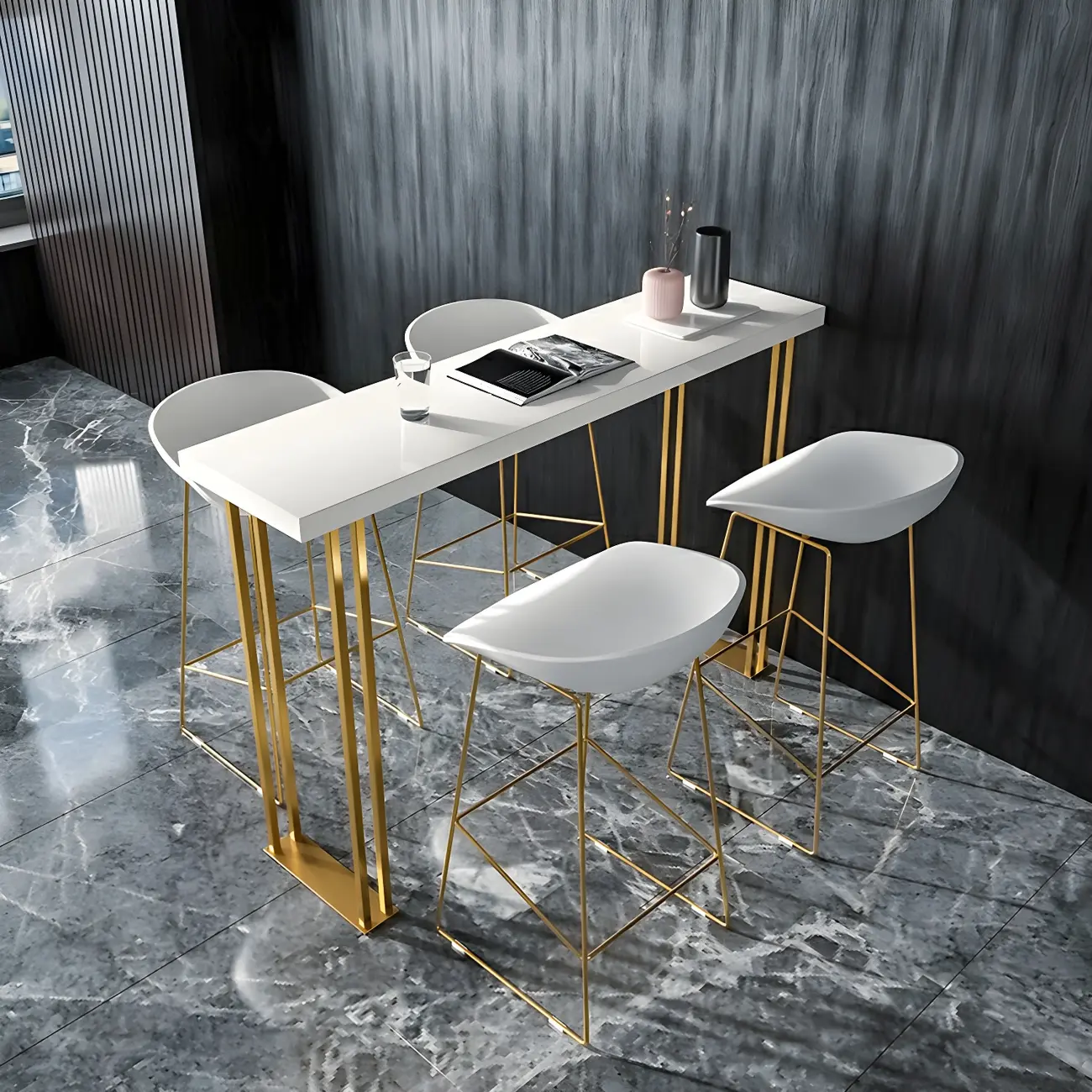 Glam White Wood Gold Iron Sled Bar Tables