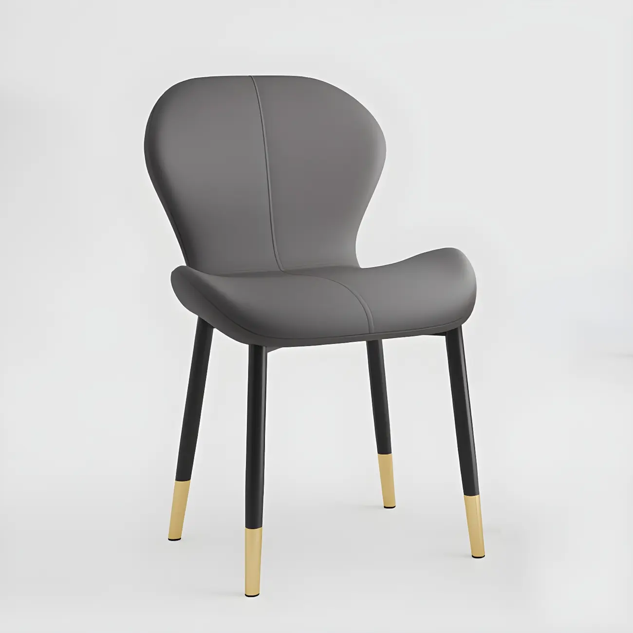 Art Deco Curved Back Leather Dining Chair Solid Back