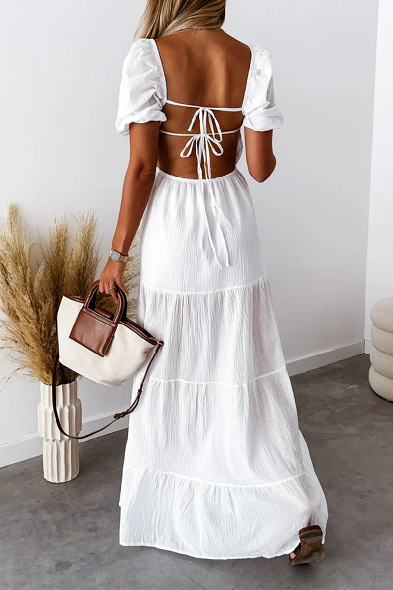 hulianfu Casual Solid Frenulum Backless Strapless Cake Skirt Dresses(3 Colors) - Deanwangkt
